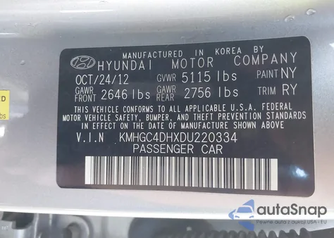 2013 Hyundai Genesis 5.0 R-Spec z USA, uszkodzony, nr VIN KMHGC4DHXDU220334